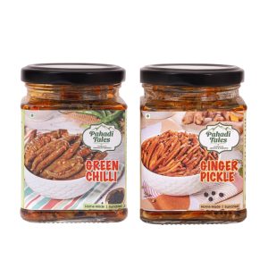 Green Chilli and Ginger Pickle Combo | Sundried, Pure Mustard oil | 2 Pack (200 Grams Each)