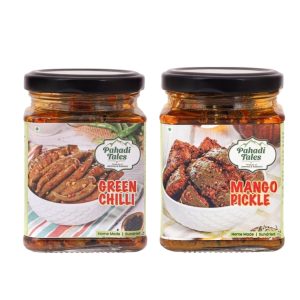 Green Chilli and Mango Pickle | Home Made Achar, Sundried | 2 Pack | 200 Grams each